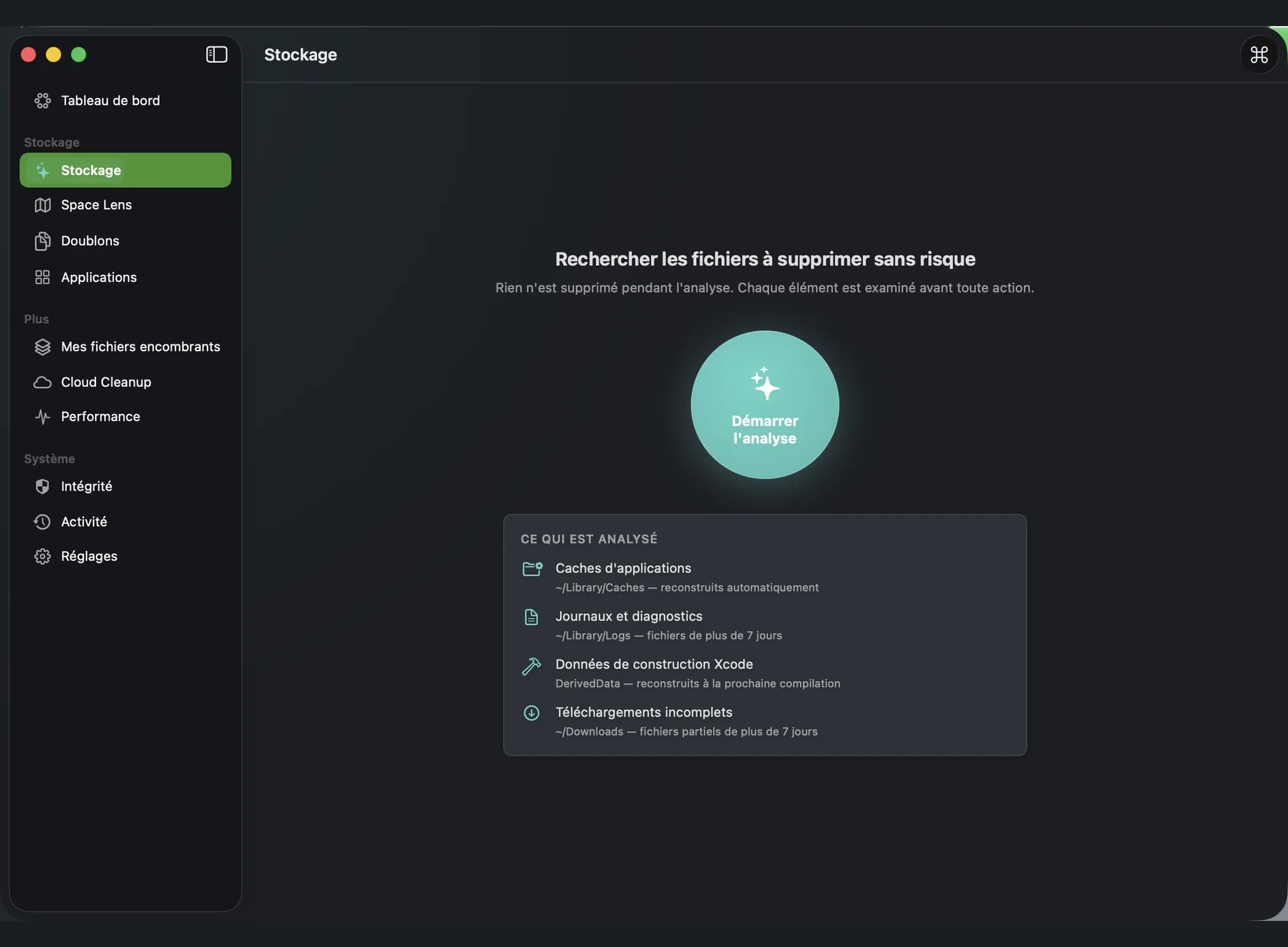 CoreTend Storage scan review — every candidate listed with its path and size before anything moves