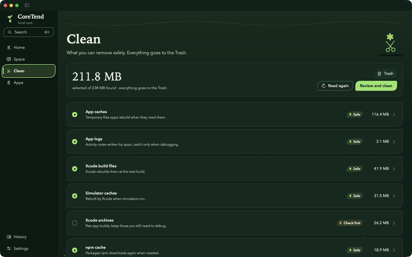 CoreTend — Clean — Clear it safely