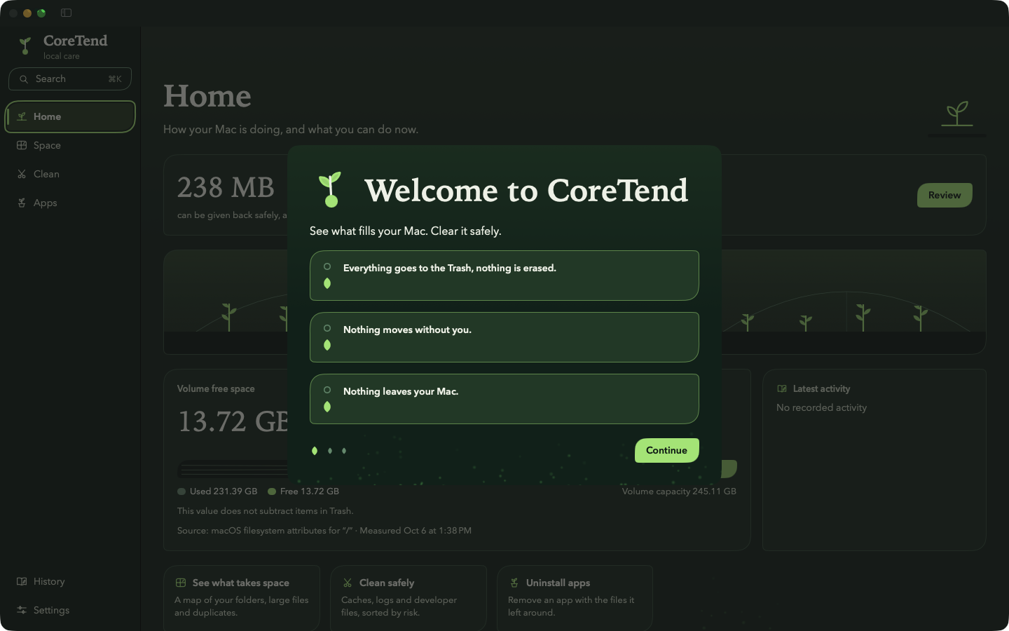 CoreTend — Ready in three screens