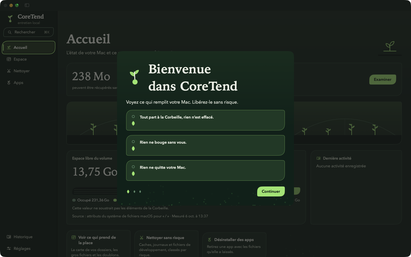 CoreTend — Prête en trois écrans